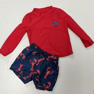 Carter's Red and Blue Boys Lobster Swim Set Sz 2T